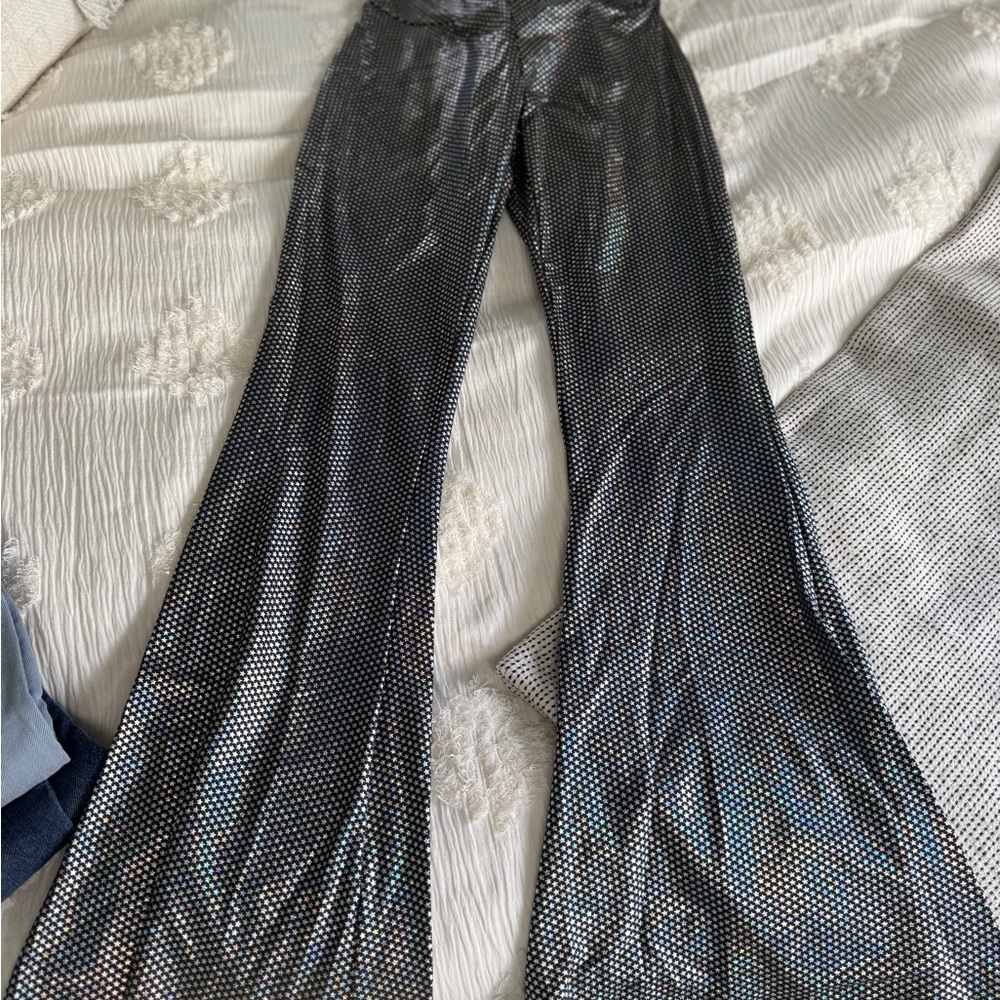 Warrior Within Star Metallic Slim Bells/  Shimmering Silver Flared Pants